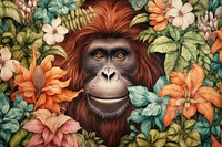 Vintage drawing of orangutan pattern wildlife painting mammal.