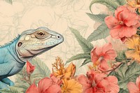 Vintage drawing of lizard pattern flower reptile animal.