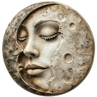 A Calm French Celestial moon face art representation photography.