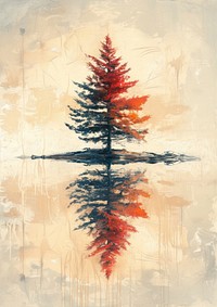 A fire pine tree painting autumn branch.