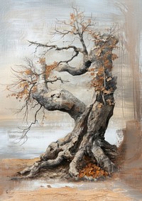 An Elderly Withered Beech Tree in Autumn painting tree branch.