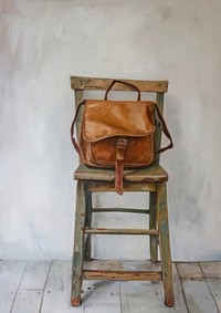 A Student Bag on a Rustic Wooden Chair chair bag furniture.