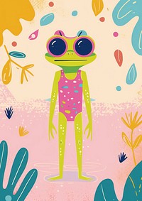Frog in person character art cartoon representation.