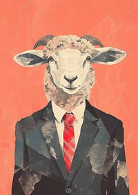 Cute Sheep wear business suit art livestock portrait.