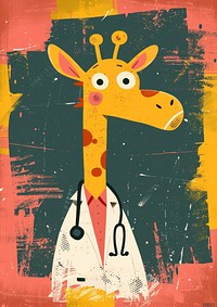 Giraffe doctor art painting representation.