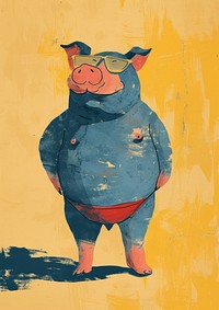 Pig in person character art painting cartoon.