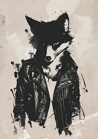 Fox in person character art painting leather jacket.