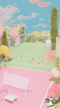 Tennis court sports plant ball.