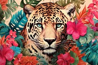 Vintage drawing of leopard animal print pattern flower wildlife mammal.