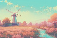 Aesthetic background of windmill outdoors painting architecture.