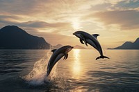 Couple jumping dolphins outdoors animal mammal.