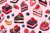 Gouache texture of dessert strawberry raspberry pattern.