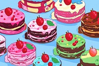 Hand drawn dessert vibrant colors backgrounds raspberry cream.