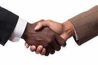 Hand handshake white background agreement.