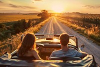Photo of Happy Couple Driving car outdoors vacation.