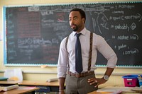 Blackman being teacher blackboard adult tie.