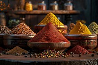 Photography of a realistic of spices food arrangement ingredient.