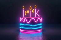 Simple 3d render of cake line icon neon light dessert food illuminated.
