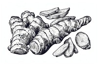 Vector hand drawn ginger pieces drawing sketch spice.
