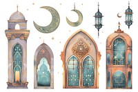 Oriental style Islamic windows and arches architecture building mosque.