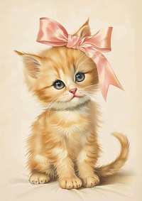 Vintage illustration with Kitten kitten mammal animal.
