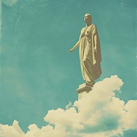 Vintage illustration with statue sky outdoors nature.