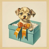 Vintage illustration with puppy box animal mammal.