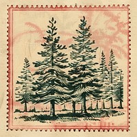 Vintage postage stamp with forest backgrounds plant paper.