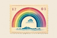 Vintage postage stamp with rainbow creativity pattern circle.