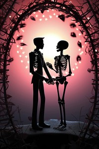 Female and male skeletons cartoon celebration silhouette.