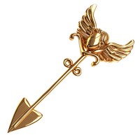 Golden cupid arrow brooch white background accessories.