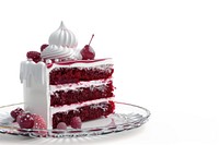 3d render of cake transparent glass raspberry dessert cream.