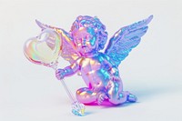 3d render of cupid holographic glass color figurine purple angel.