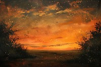 Sunset sky with stars painting landscape outdoors.