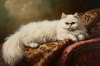 White persian cat painting furniture mammal.