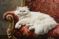 White persian cat on a lap furniture painting mammal.