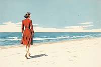 Walking beach adult woman.