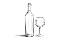 Wine bottle outline sketch glass drink white background.