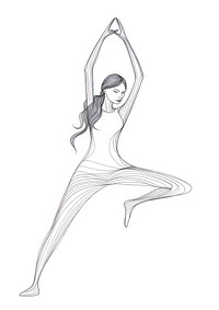 Yoga outline sketch drawing dancing white background.