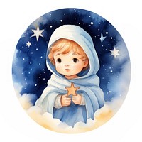Jesus Nativity Watercolor style portrait cute baby.