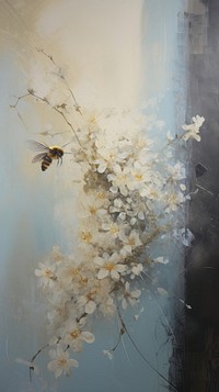 Bee with flower art painting insect.