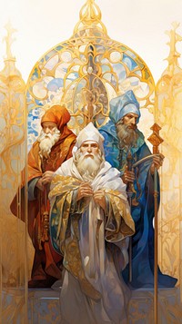 Art nouveau drawing of three wise men architecture painting adult.