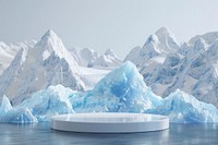 Product podium with an antarctica glacier mountain iceberg.
