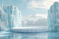 Product podium with an antarctica glacier outdoors iceberg.