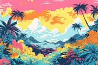 Jungle Risograph style landscape outdoors painting.
