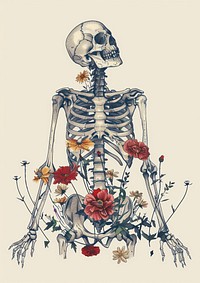 Drawing skeletons with flower art representation creativity.