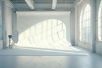 Empty white studio photography stage architecture building electronics.