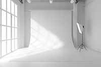 Empty white studio photography stage floor architecture electronics.