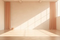 Empty minimal room stage flooring sunlight window.