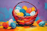 Easter eggs in basket painting food celebration.